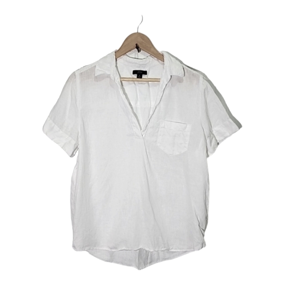 J. Crew 100% Linen short sleeve pop over top size S